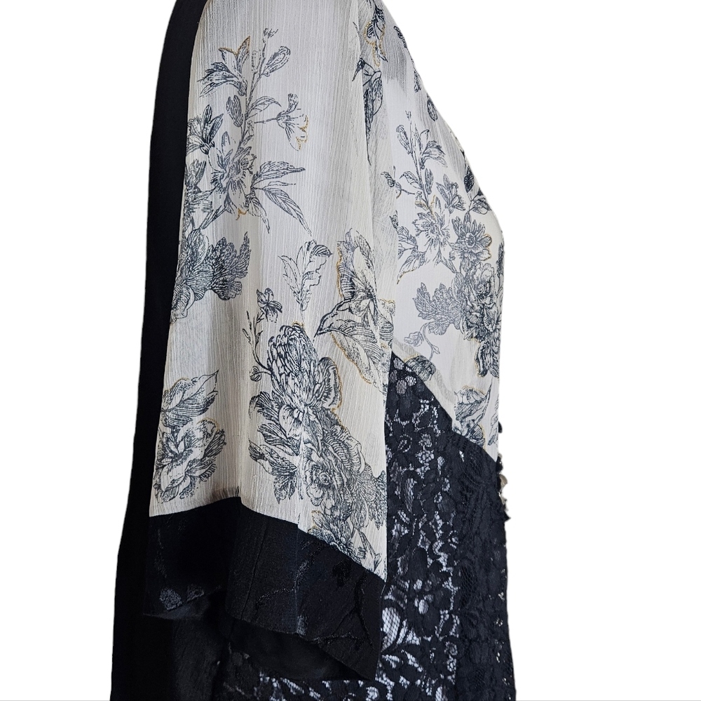 Vintage Spencer Alexis Black White Floral Lace Mixed Media Kimono Jacket Size XL - Picture 6 of 16